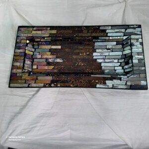 Vintage Gold & Silver Stained Glass Art Deco Mosaic Home or Office Decor Tray
